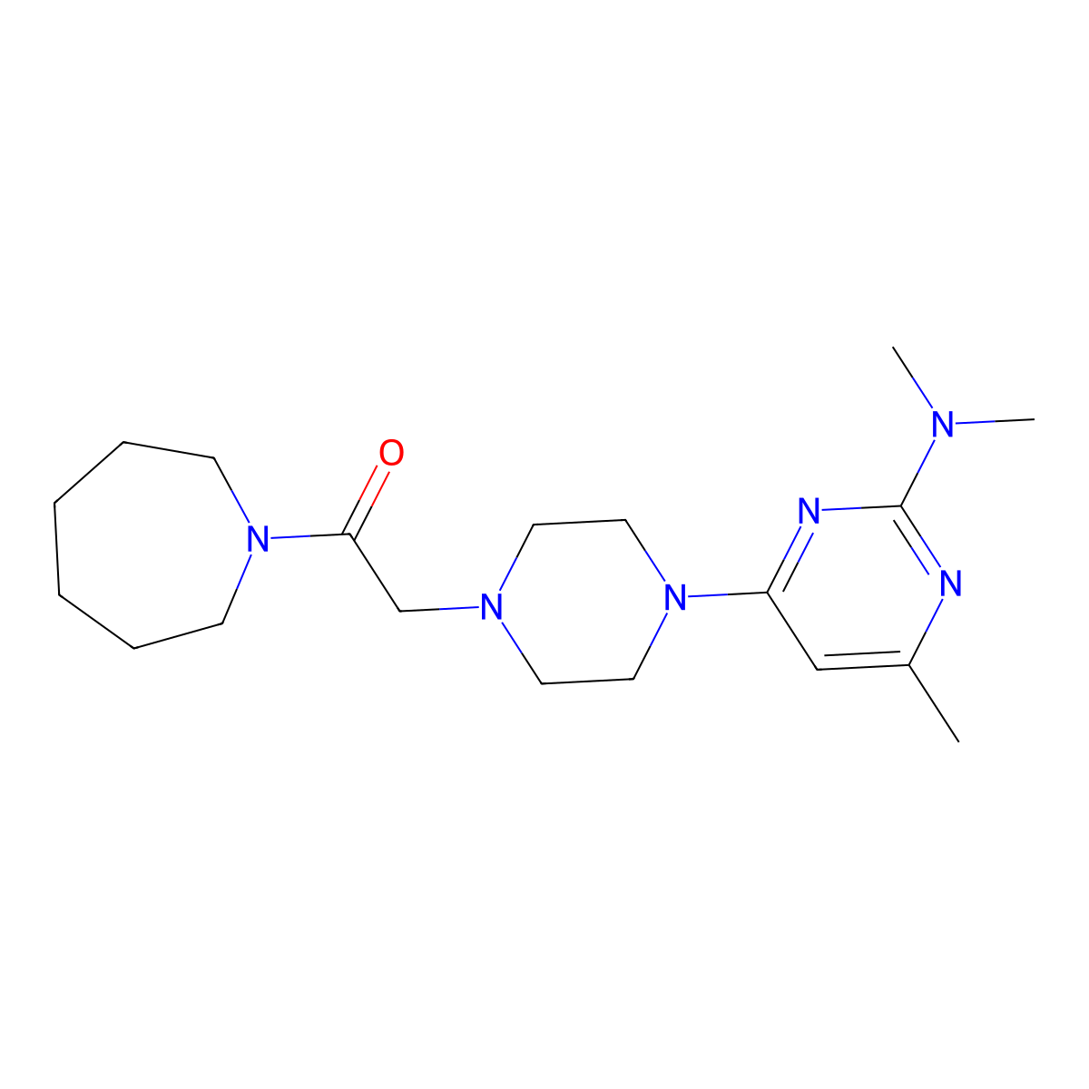 1-(Azepan-1-yl)-2-{4-[2-(dimethylamino)-6-methylpyrimidin-4-yl]piperazin-1-yl}ethan-1-one molecular structure, CAS 2640874-47-9