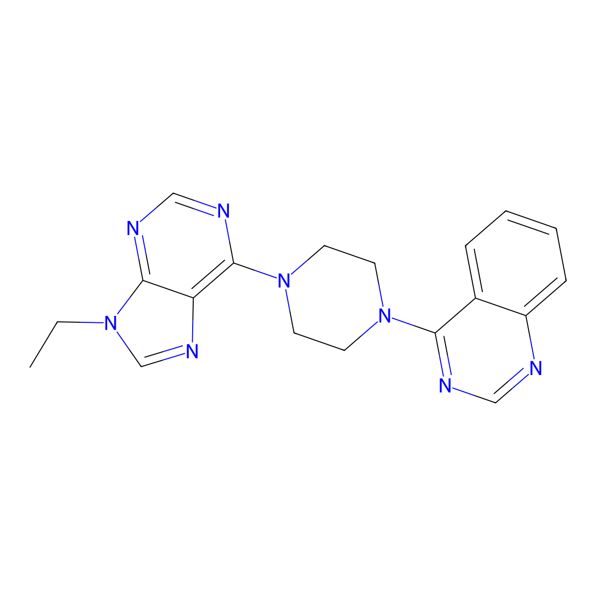 4-[4-(9-ethyl-9H-purin-6-yl)piperazin-1-yl]quinazoline molecular structure, CAS 2640874-51-5
