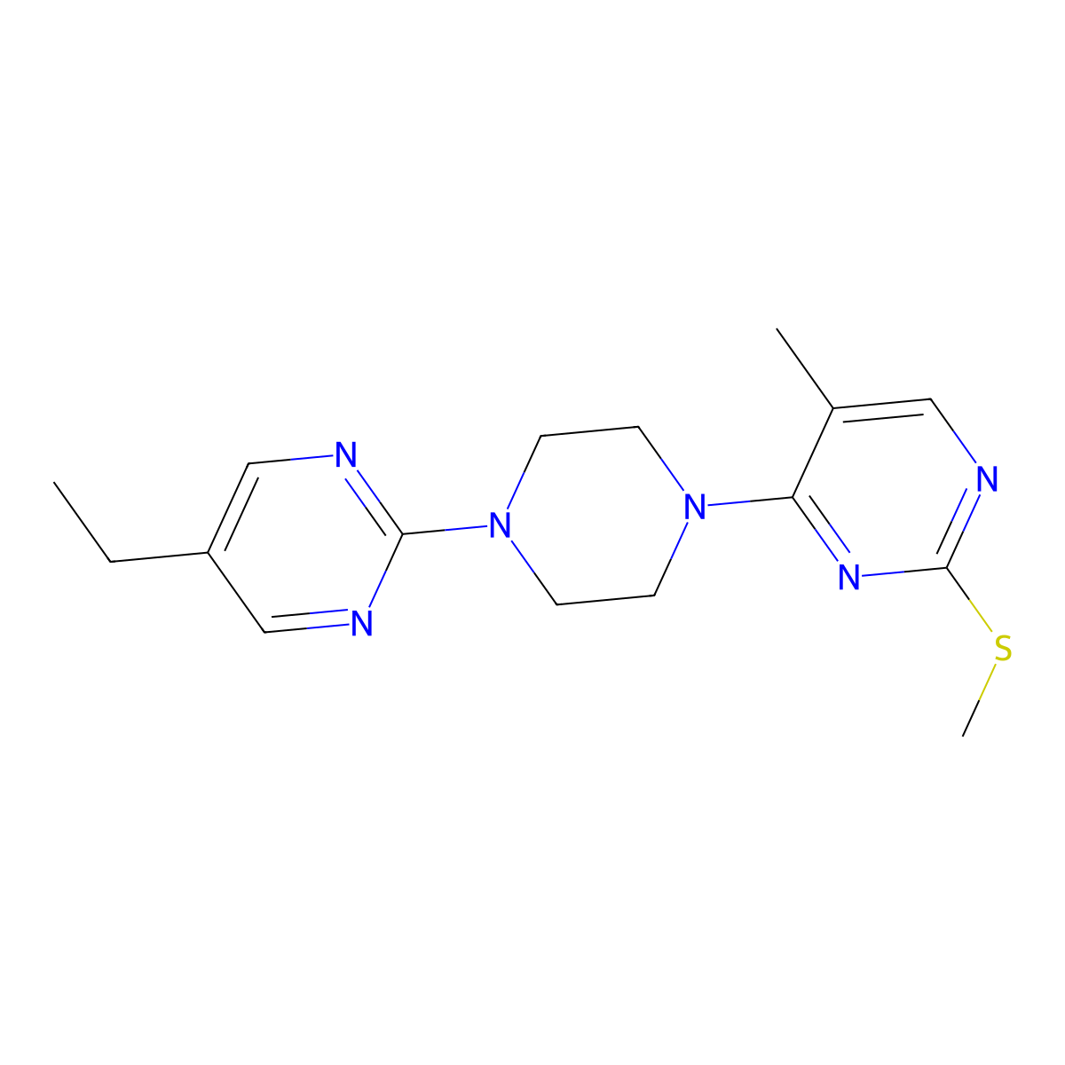 4-[4-(5-Ethylpyrimidin-2-yl)piperazin-1-yl]-5-methyl-2-(methylsulfanyl)pyrimidine molecular structure, CAS 2640874-56-0