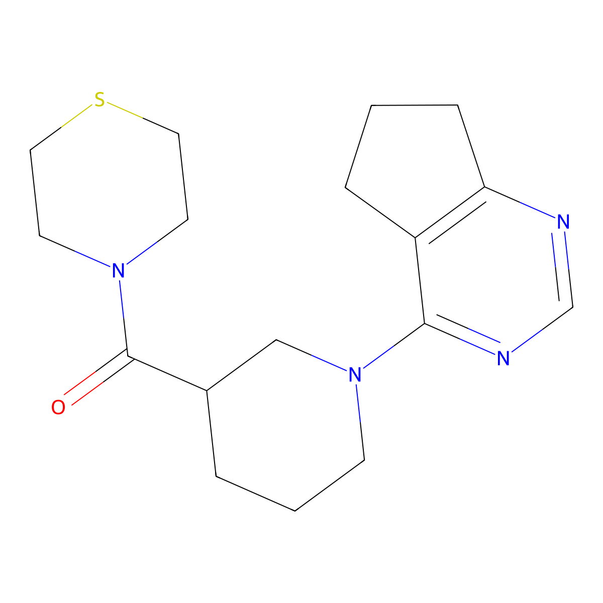 4-(1-{5H,6H,7H-cyclopenta[d]pyrimidin-4-yl}piperidine-3-carbonyl)thiomorpholine molecular structure, CAS 2640874-60-6