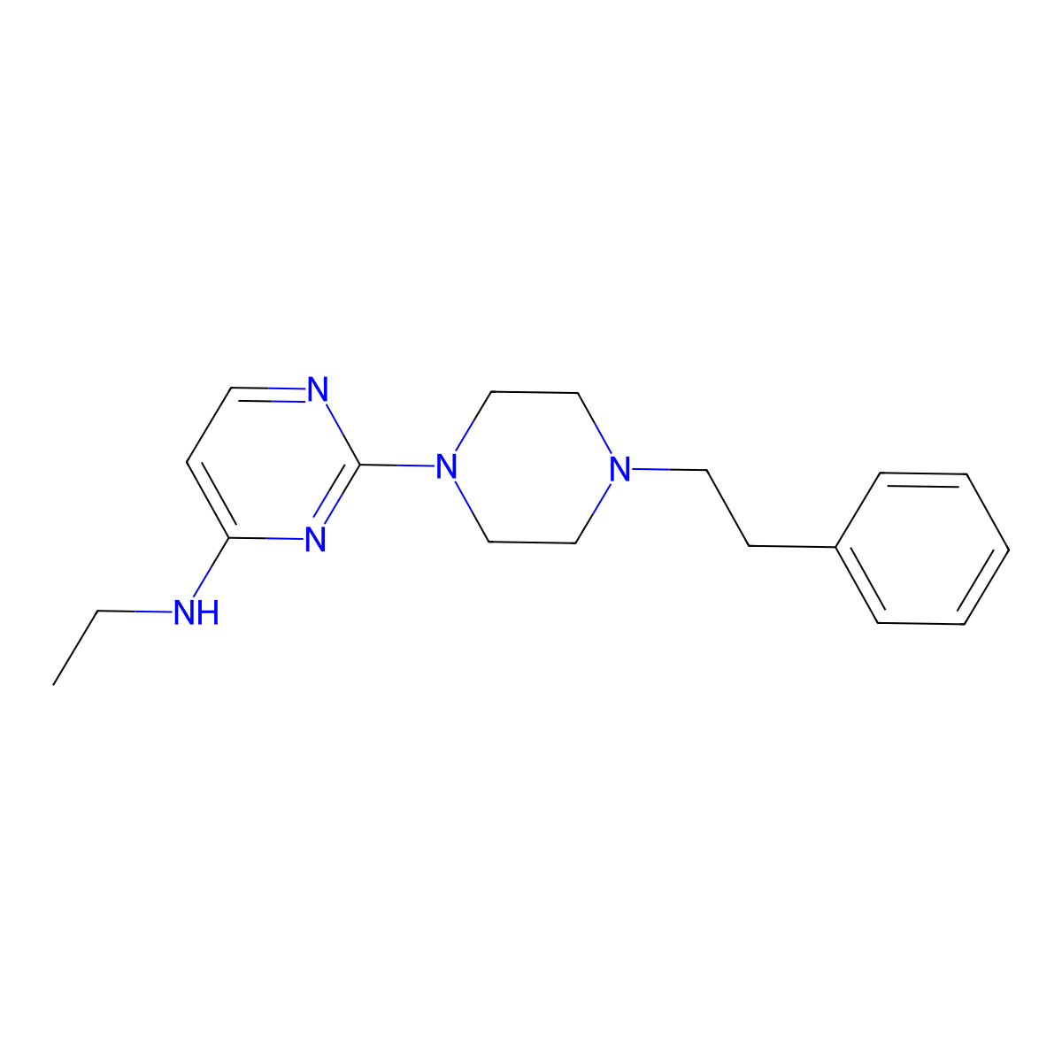 N-ethyl-2-[4-(2-phenylethyl)piperazin-1-yl]pyrimidin-4-amine molecular structure, CAS 2640874-77-5