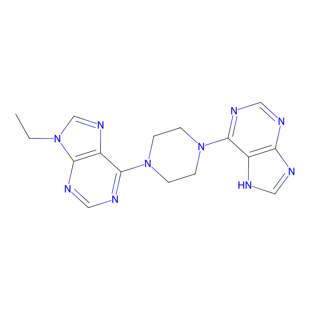 9-ethyl-6-[4-(9H-purin-6-yl)piperazin-1-yl]-9H-purine molecular structure, CAS 2640874-79-7
