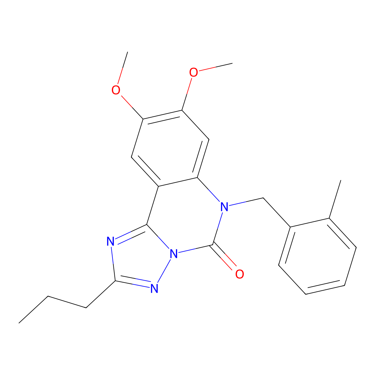 8,9-dimethoxy-6-[(2-methylphenyl)methyl]-2-propyl-5H,6H-[1,2,4]triazolo[1,5-c]quinazolin-5-one molecular structure, CAS 2640874-80-0