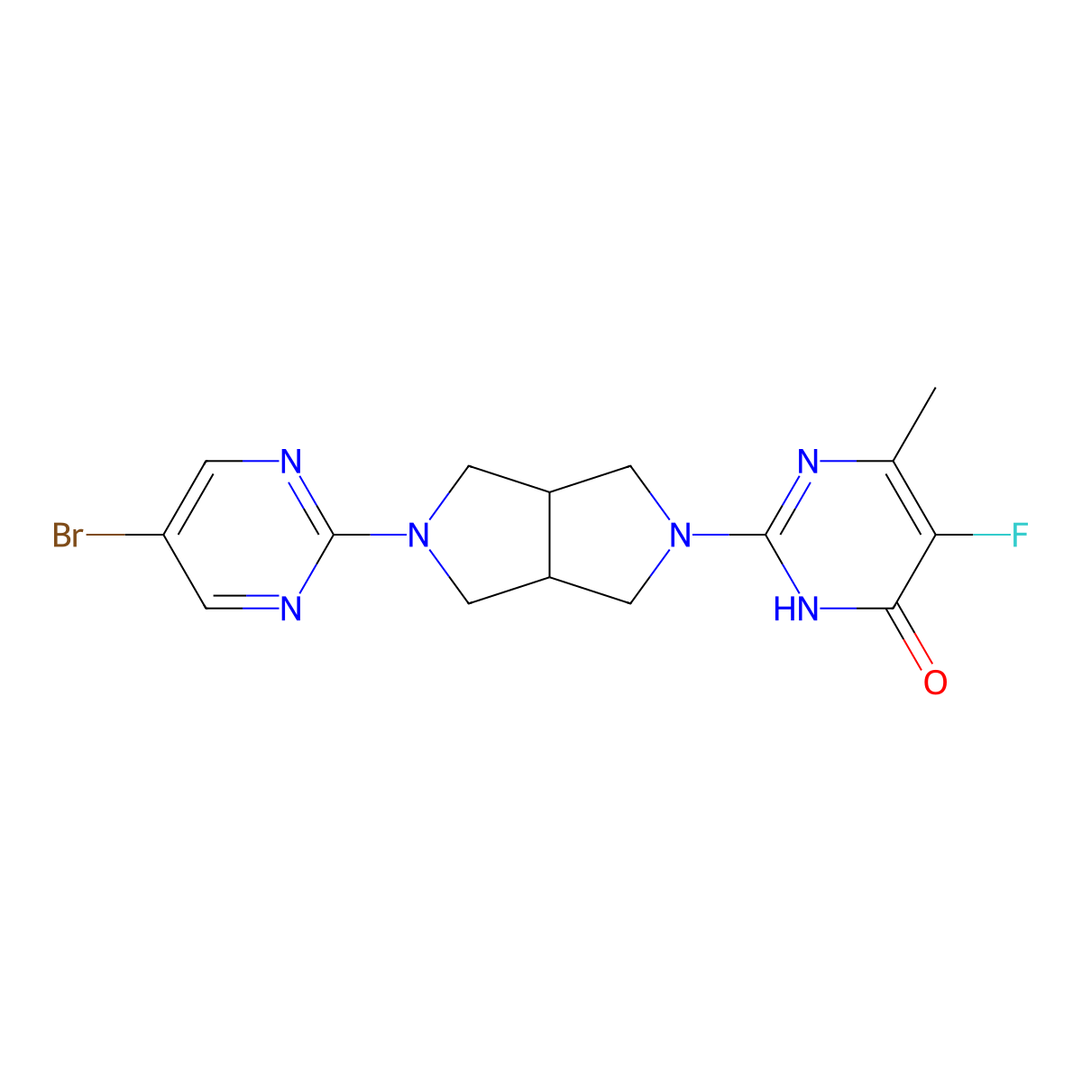 2-[5-(5-Bromopyrimidin-2-yl)-octahydropyrrolo[3,4-c]pyrrol-2-yl]-5-fluoro-6-methyl-3,4-dihydropyrimidin-4-one molecular structure, CAS 2640874-83-3