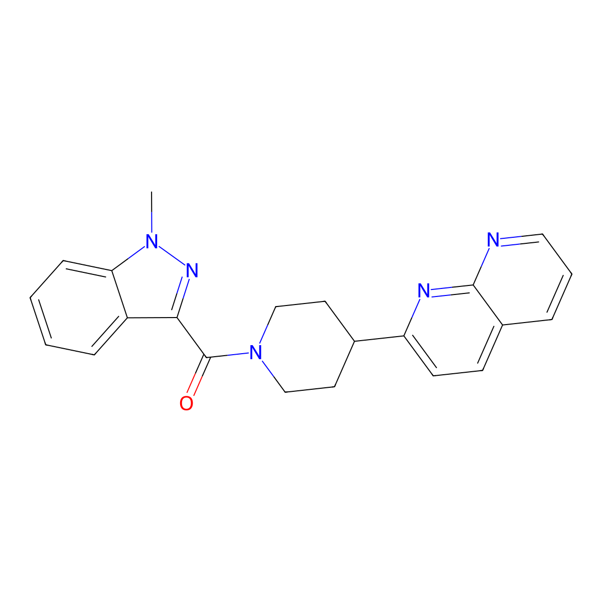 2-[1-(1-methyl-1H-indazole-3-carbonyl)piperidin-4-yl]-1,8-naphthyridine molecular structure, CAS 2640874-84-4