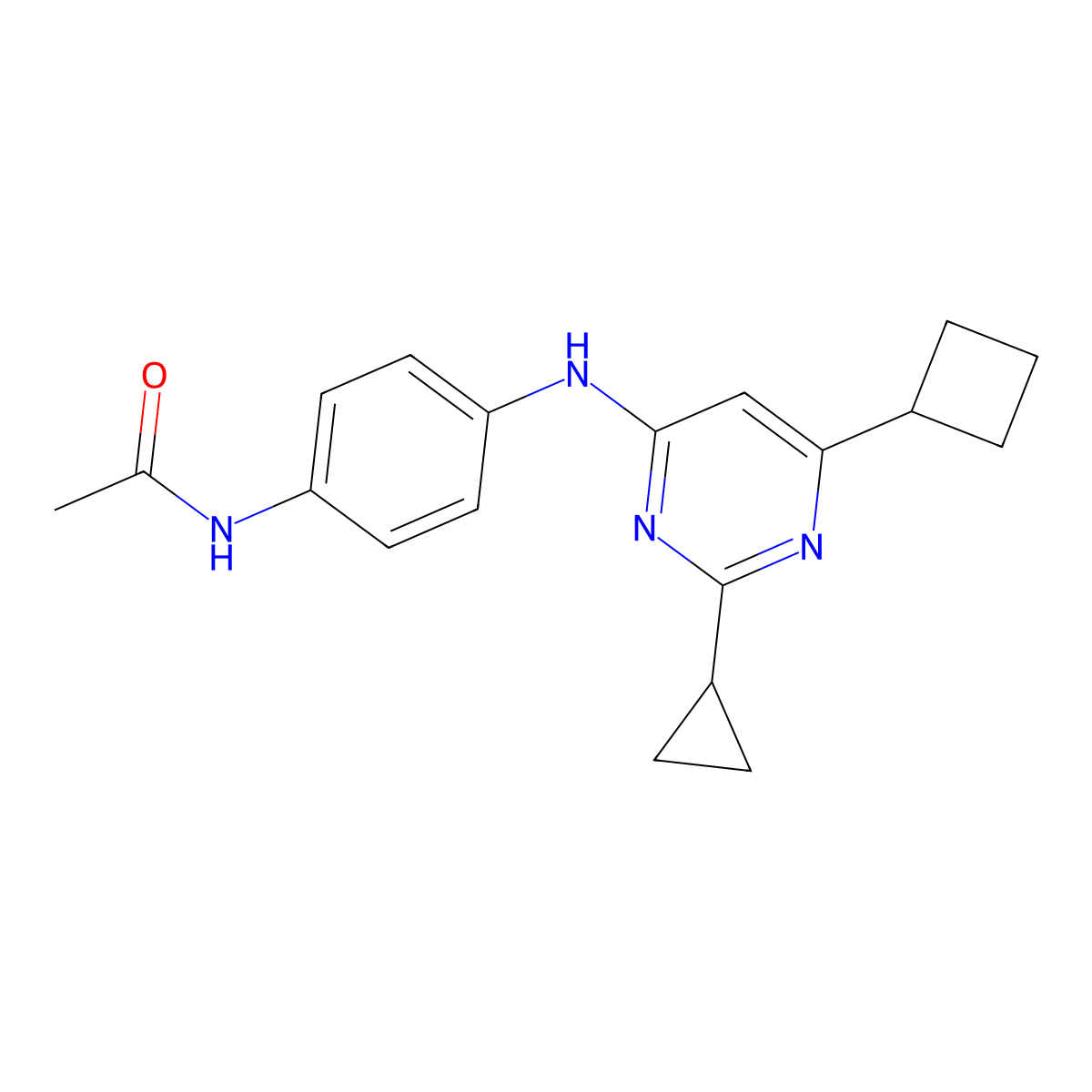 N-{4-[(6-cyclobutyl-2-cyclopropylpyrimidin-4-yl)amino]phenyl}acetamide molecular structure, CAS 2640874-85-5