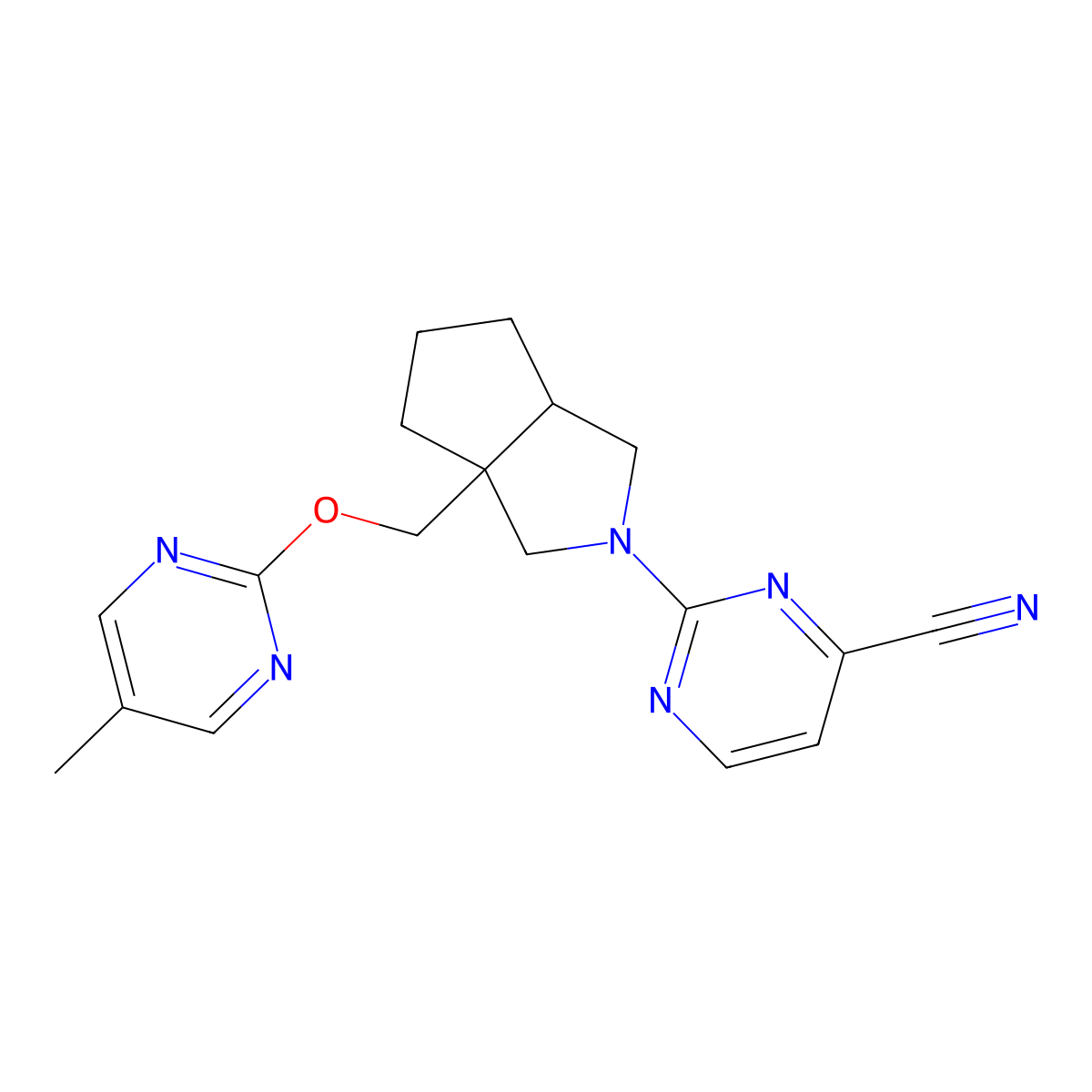 2-(3a-{[(5-Methylpyrimidin-2-yl)oxy]methyl}-octahydrocyclopenta[c]pyrrol-2-yl)pyrimidine-4-carbonitrile molecular structure, CAS 2640877-27-4