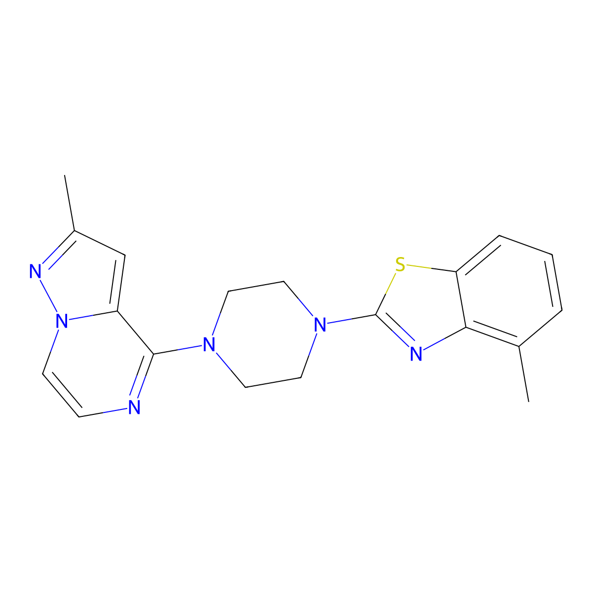 4-Methyl-2-(4-{2-methylpyrazolo[1,5-a]pyrazin-4-yl}piperazin-1-yl)-1,3-benzothiazole molecular structure, CAS 2640877-32-1