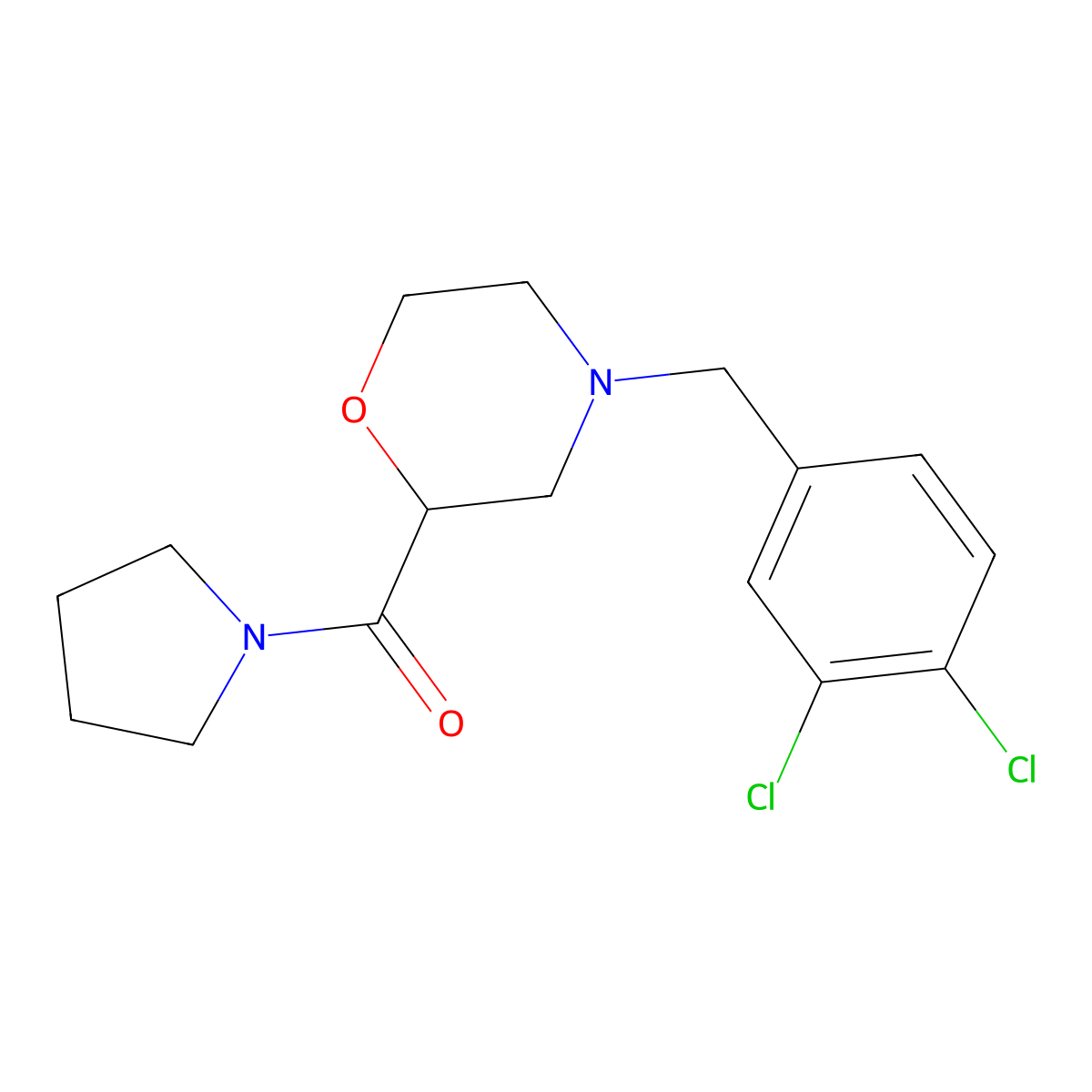 4-[(3,4-Dichlorophenyl)methyl]-2-(pyrrolidine-1-carbonyl)morpholine molecular structure, CAS 2640877-36-5