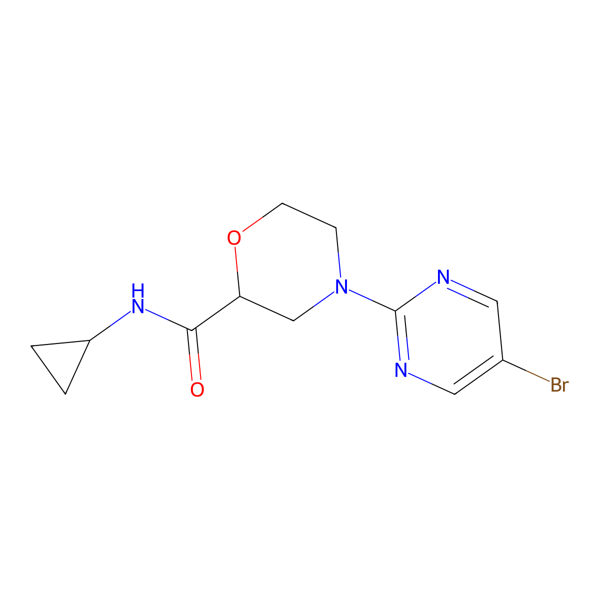 4-(5-bromopyrimidin-2-yl)-N-cyclopropylmorpholine-2-carboxamide molecular structure, CAS 2640877-37-6