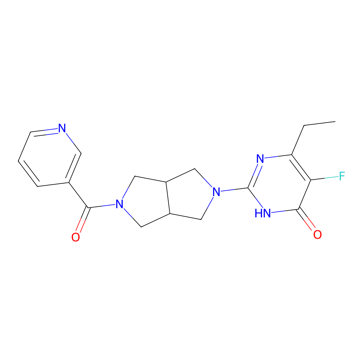 6-Ethyl-5-fluoro-2-[5-(pyridine-3-carbonyl)-octahydropyrrolo[3,4-c]pyrrol-2-yl]-3,4-dihydropyrimidin-4-one molecular structure, CAS 2640877-40-1