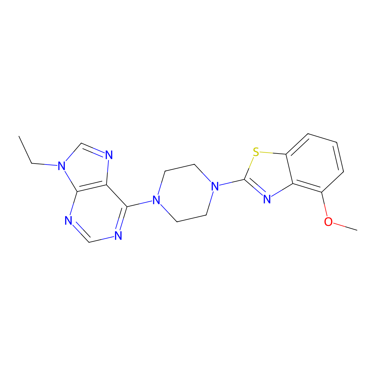 9-ethyl-6-[4-(4-methoxy-1,3-benzothiazol-2-yl)piperazin-1-yl]-9H-purine molecular structure, CAS 2640877-41-2