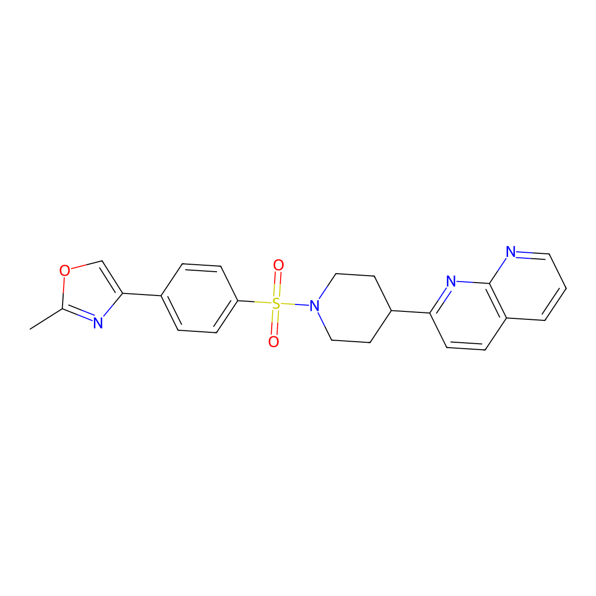 2-{1-[4-(2-Methyl-1,3-oxazol-4-yl)benzenesulfonyl]piperidin-4-yl}-1,8-naphthyridine molecular structure, CAS 2640877-42-3