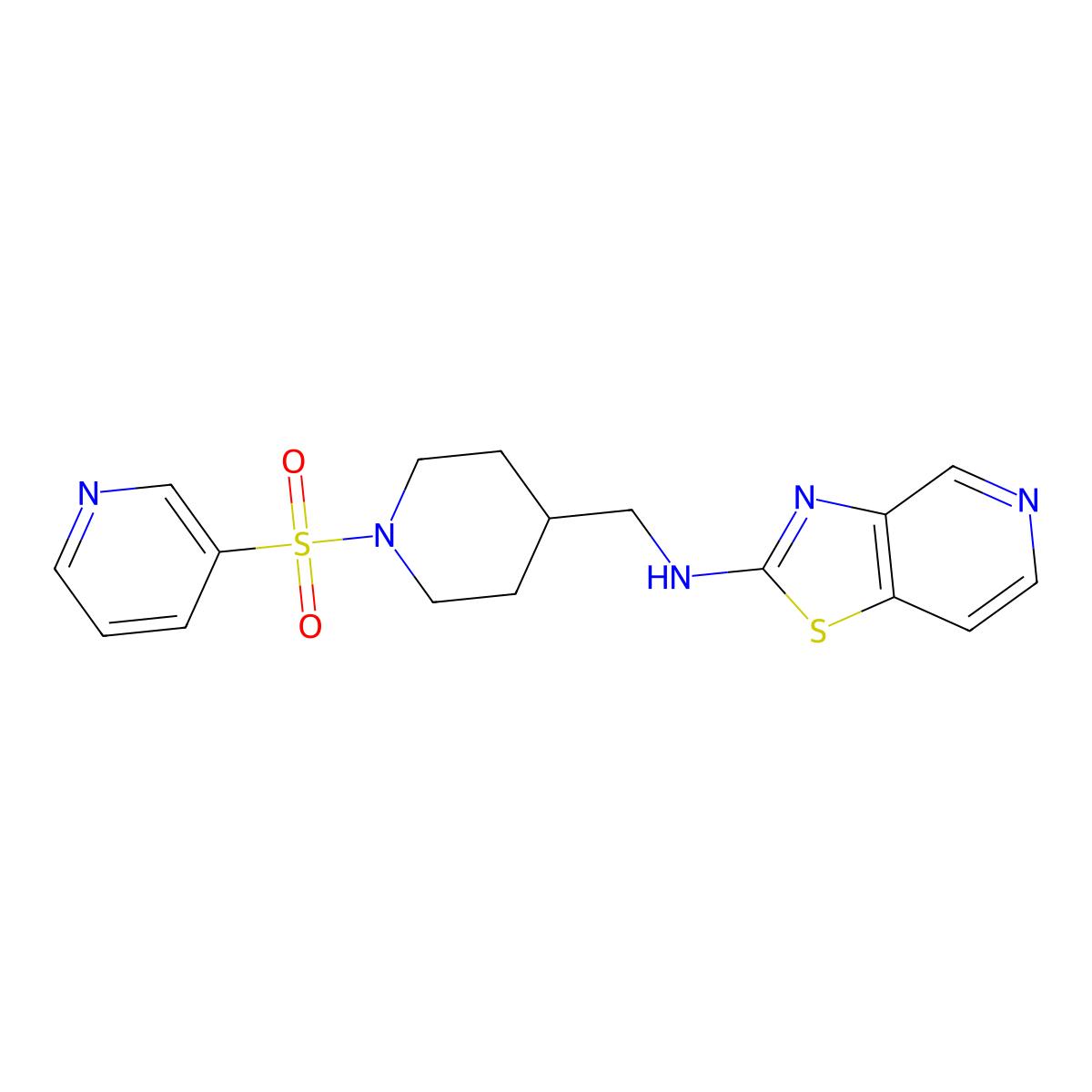 N-{[1-(pyridine-3-sulfonyl)piperidin-4-yl]methyl}-[1,3]thiazolo[4,5-c]pyridin-2-amine molecular structure, CAS 2640877-46-7
