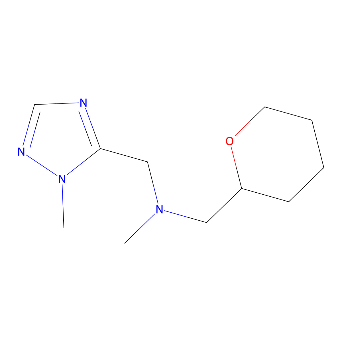 methyl[(1-methyl-1H-1,2,4-triazol-5-yl)methyl][(oxan-2-yl)methyl]amine molecular structure, CAS 2640877-51-4