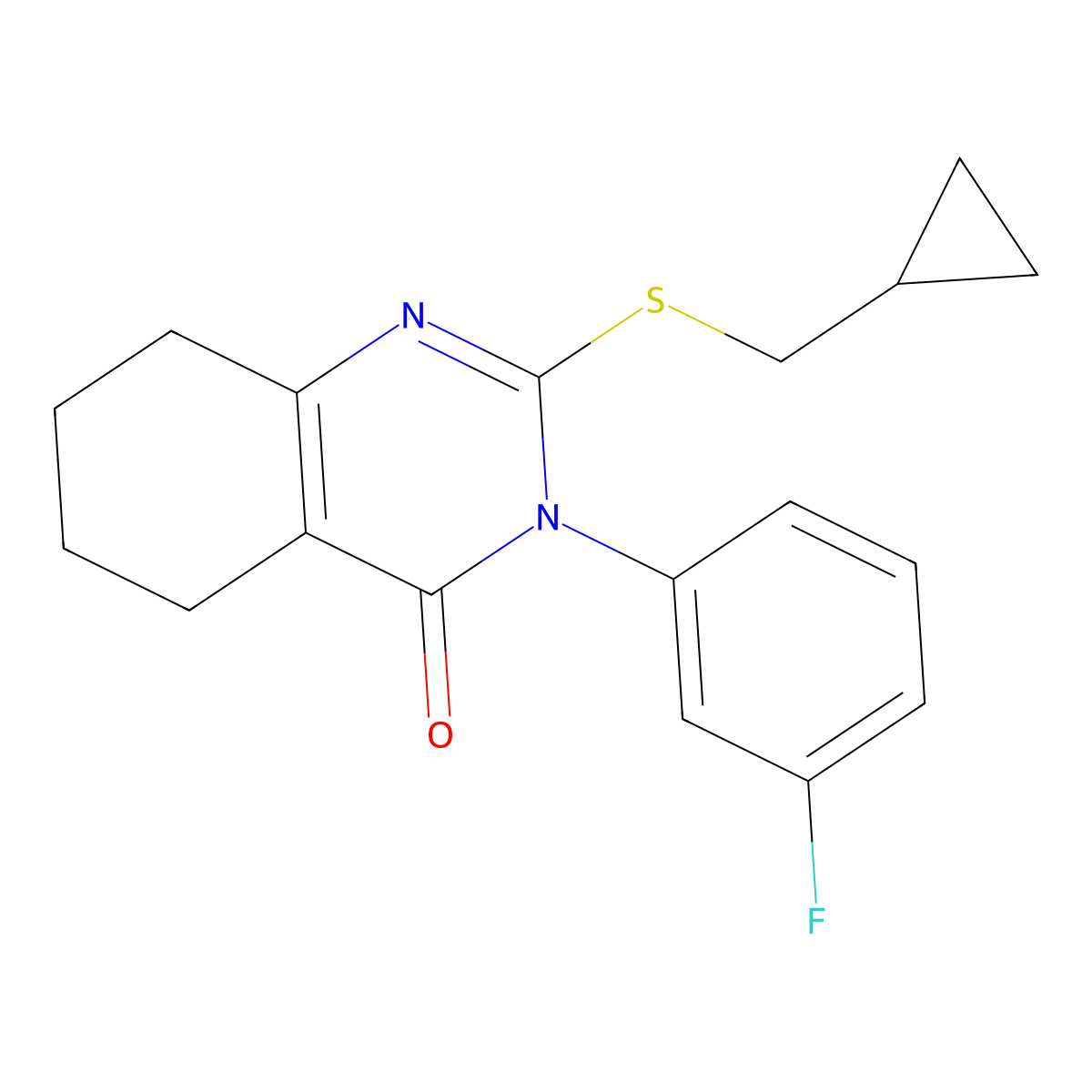 2-[(Cyclopropylmethyl)sulfanyl]-3-(3-fluorophenyl)-3,4,5,6,7,8-hexahydroquinazolin-4-one molecular structure, CAS 2640877-52-5