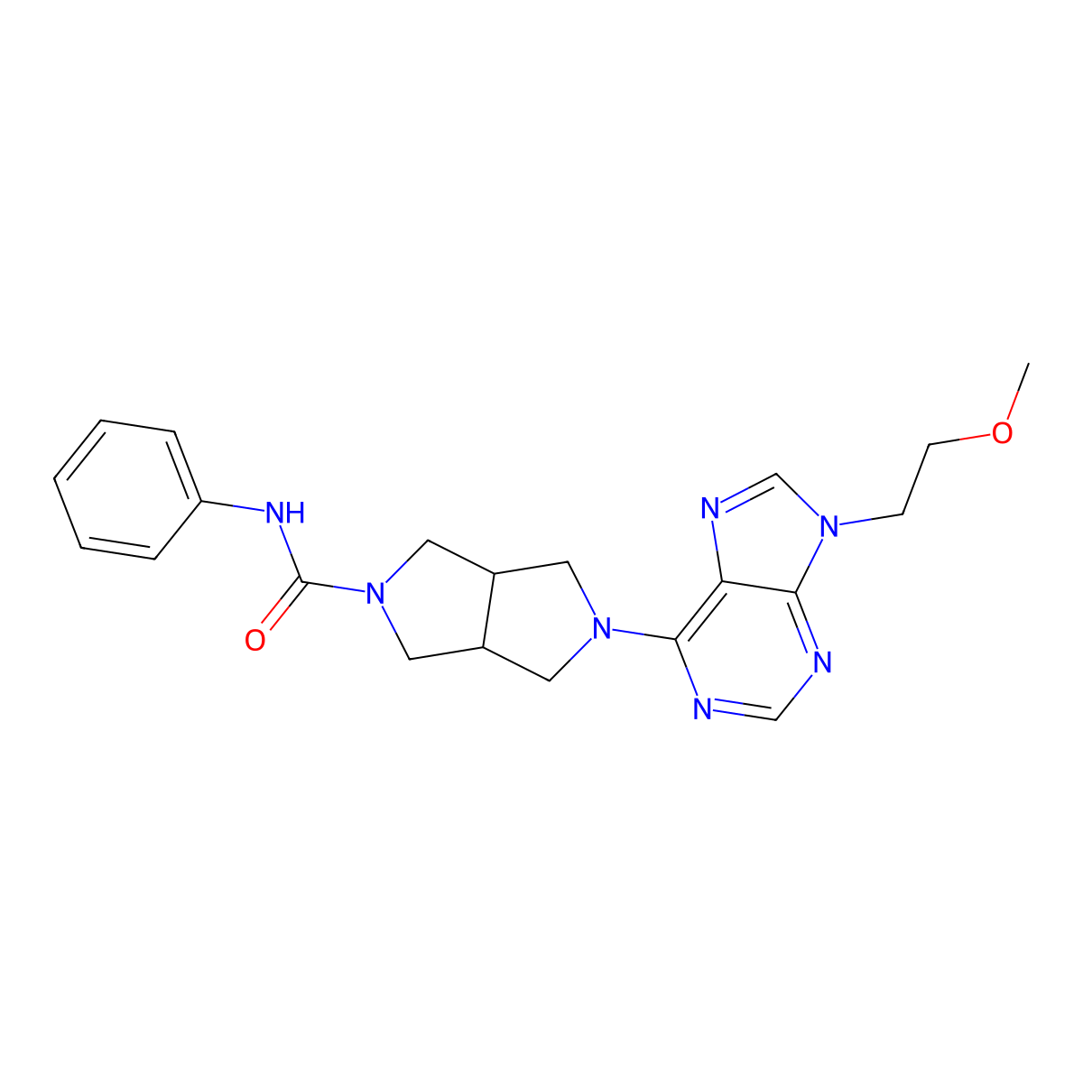 5-[9-(2-methoxyethyl)-9H-purin-6-yl]-N-phenyl-octahydropyrrolo[3,4-c]pyrrole-2-carboxamide molecular structure, CAS 2640877-53-6