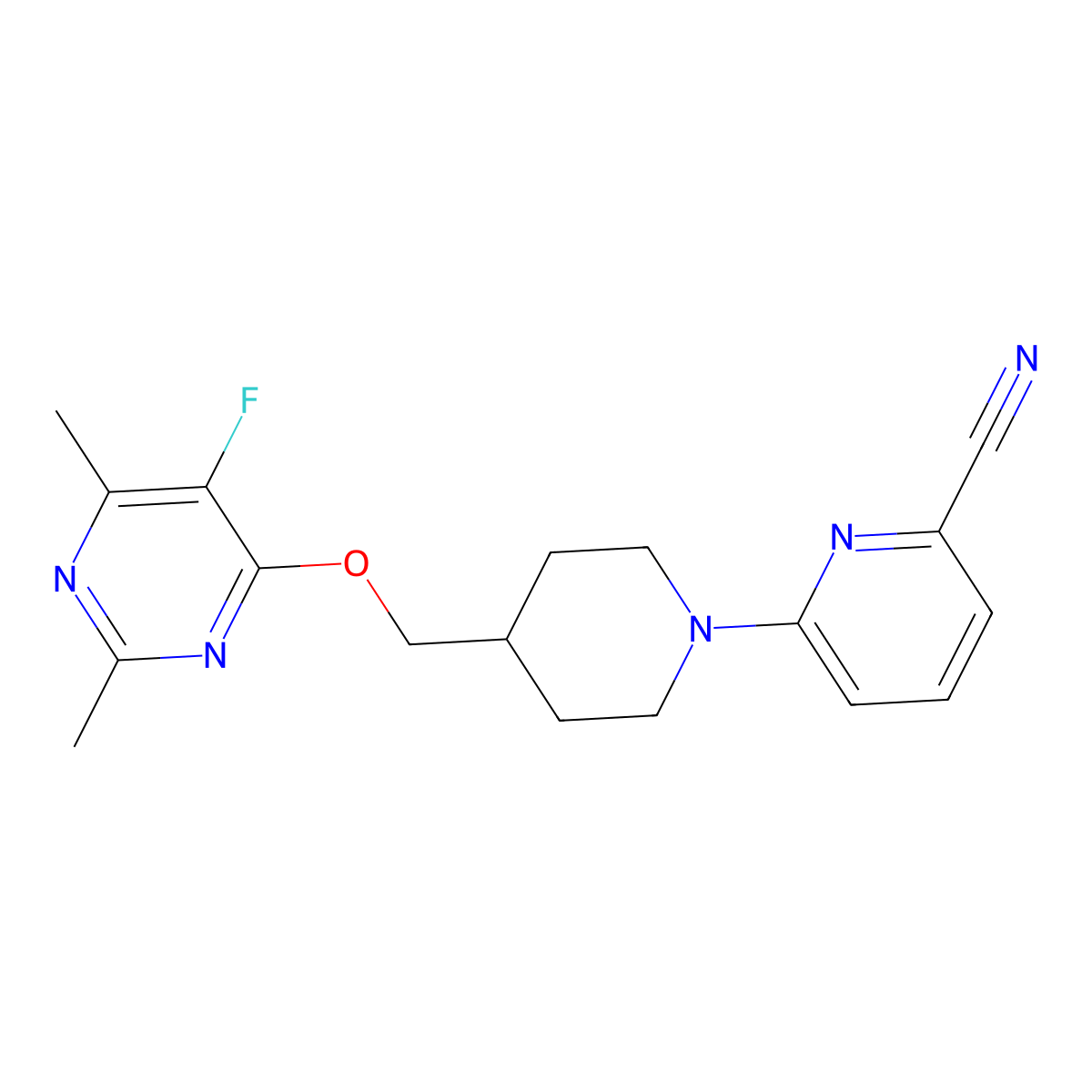 6-(4-{[(5-Fluoro-2,6-dimethylpyrimidin-4-yl)oxy]methyl}piperidin-1-yl)pyridine-2-carbonitrile molecular structure, CAS 2640877-54-7