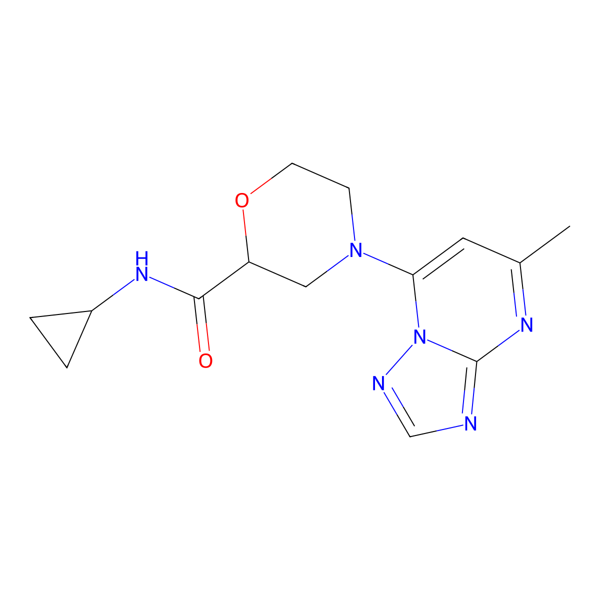 N-cyclopropyl-4-{5-methyl-[1,2,4]triazolo[1,5-a]pyrimidin-7-yl}morpholine-2-carboxamide molecular structure, CAS 2640877-57-0