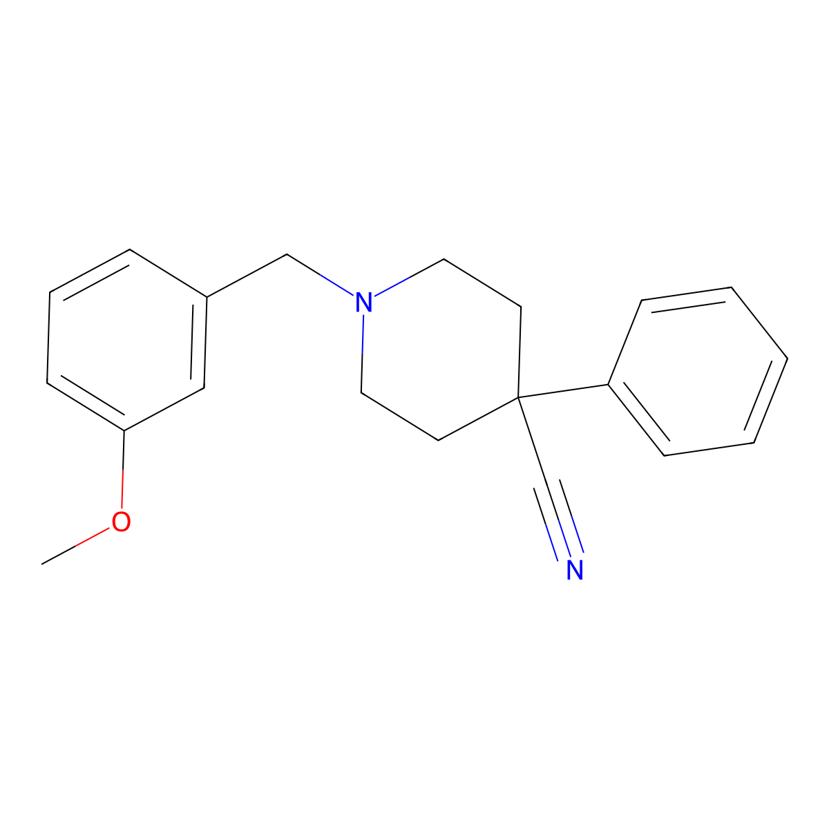 1-[(3-Methoxyphenyl)methyl]-4-phenylpiperidine-4-carbonitrile molecular structure, CAS 2640877-65-0