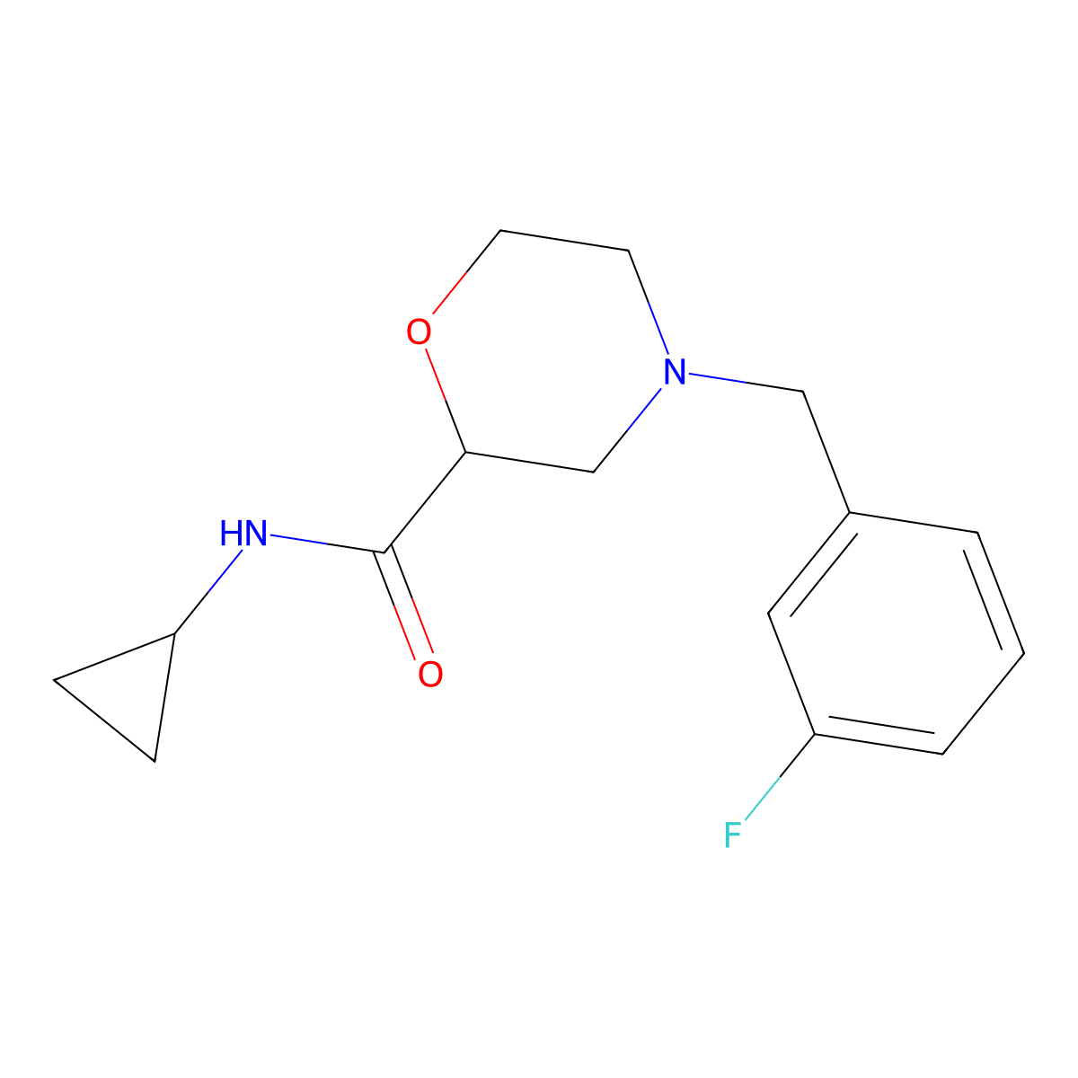 N-cyclopropyl-4-[(3-fluorophenyl)methyl]morpholine-2-carboxamide molecular structure, CAS 2640877-68-3