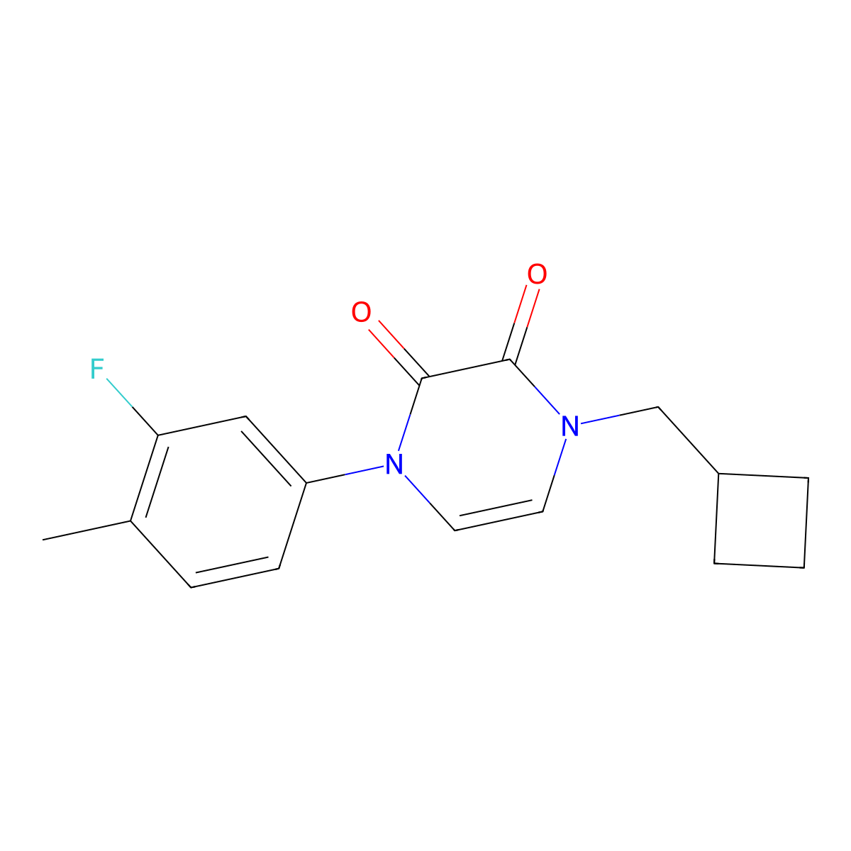 1-(Cyclobutylmethyl)-4-(3-fluoro-4-methylphenyl)-1,2,3,4-tetrahydropyrazine-2,3-dione molecular structure, CAS 2640877-69-4