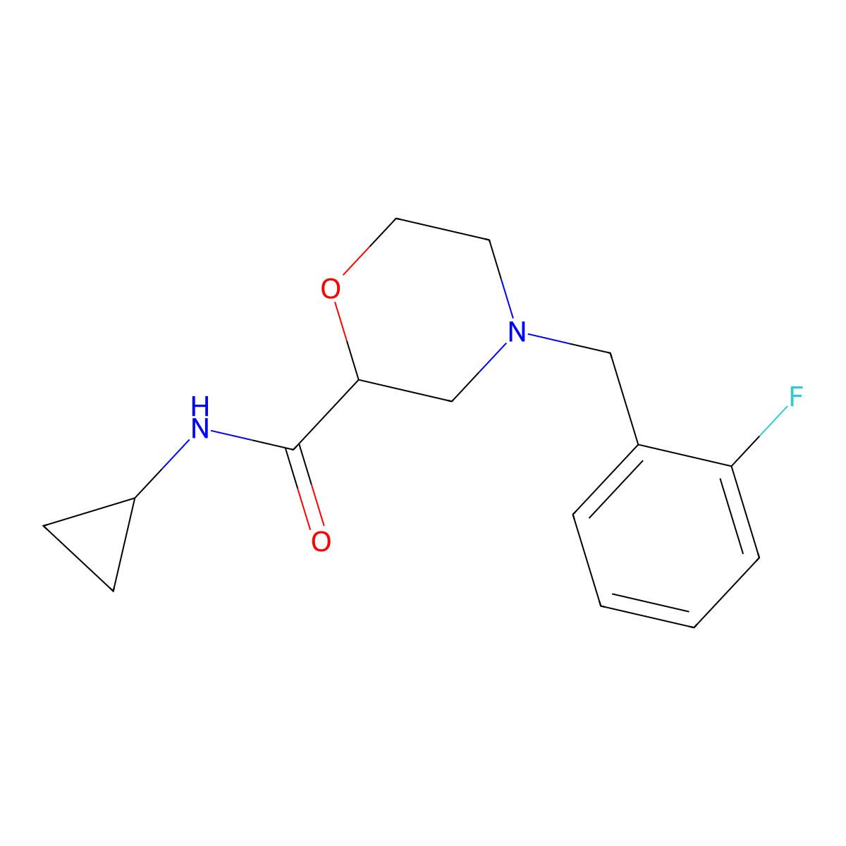 N-cyclopropyl-4-[(2-fluorophenyl)methyl]morpholine-2-carboxamide molecular structure, CAS 2640877-73-0