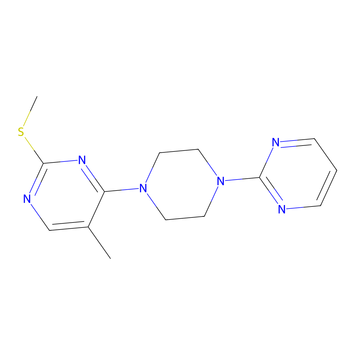 5-Methyl-2-(methylsulfanyl)-4-[4-(pyrimidin-2-yl)piperazin-1-yl]pyrimidine molecular structure, CAS 2640877-76-3
