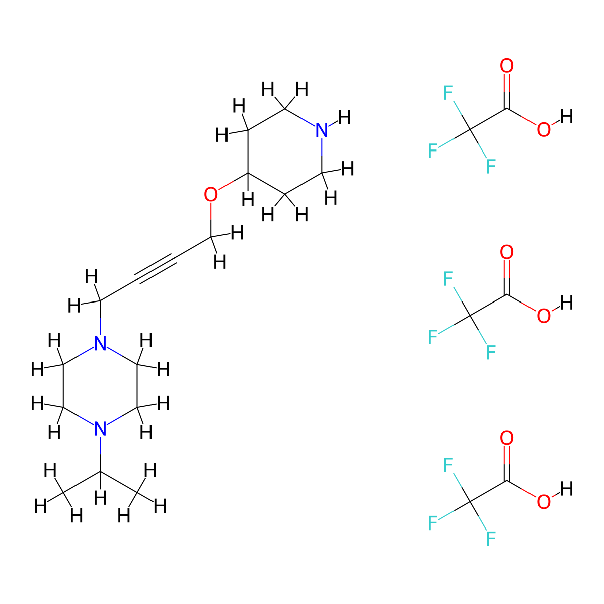 1-[4-(Piperidin-4-yloxy)but-2-yn-1-yl]-4-(propan-2-yl)piperazine; tris(trifluoroacetic acid) molecular structure, CAS 2640877-79-6
