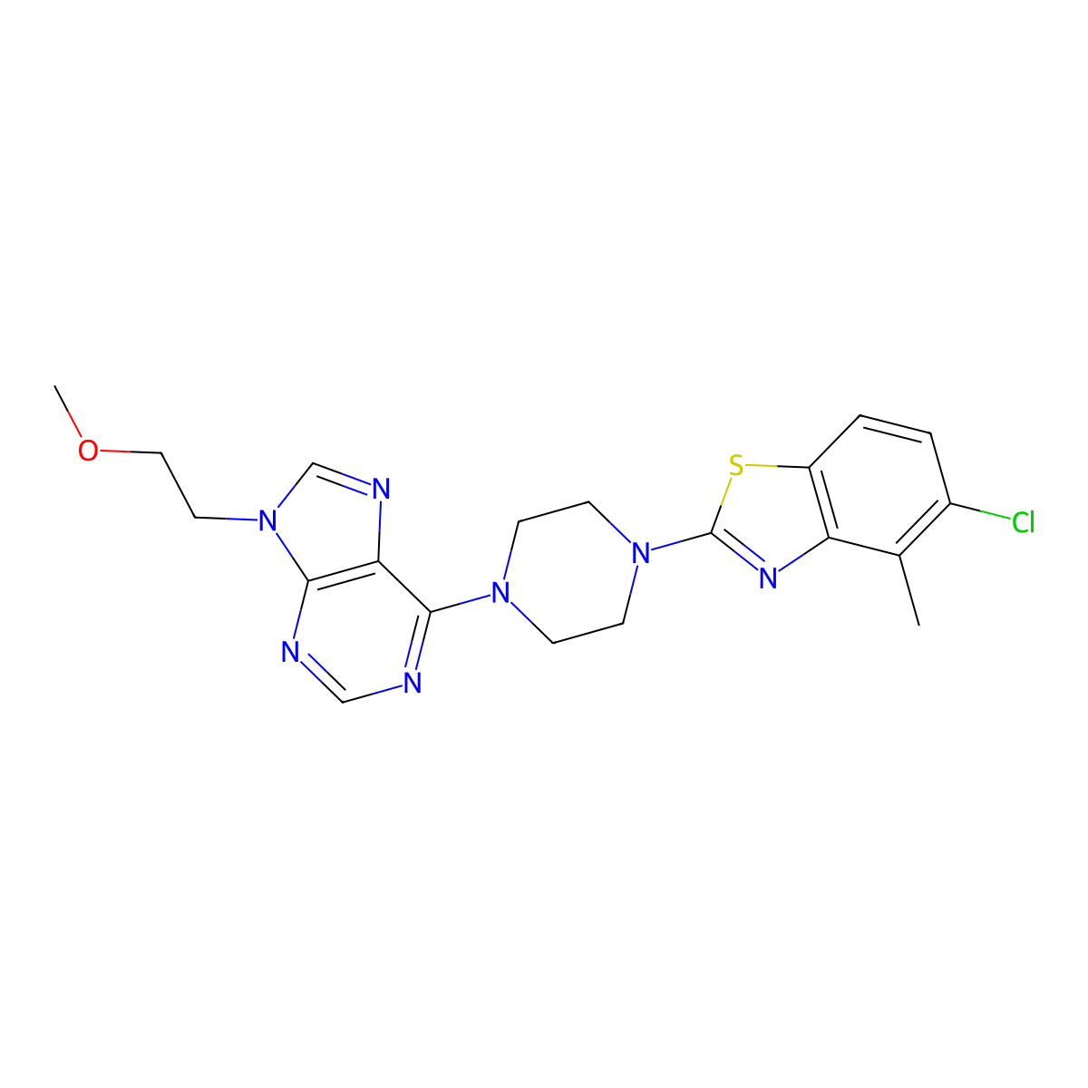 6-[4-(5-chloro-4-methyl-1,3-benzothiazol-2-yl)piperazin-1-yl]-9-(2-methoxyethyl)-9H-purine molecular structure, CAS 2640877-81-0
