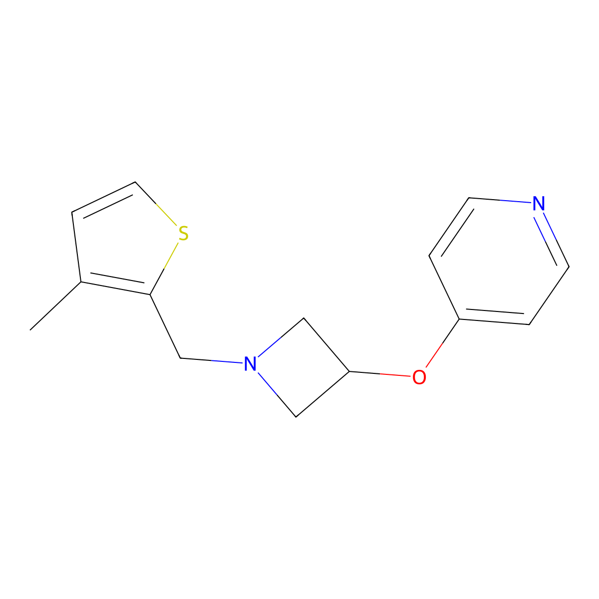 4-({1-[(3-Methylthiophen-2-yl)methyl]azetidin-3-yl}oxy)pyridine molecular structure, CAS 2640877-82-1