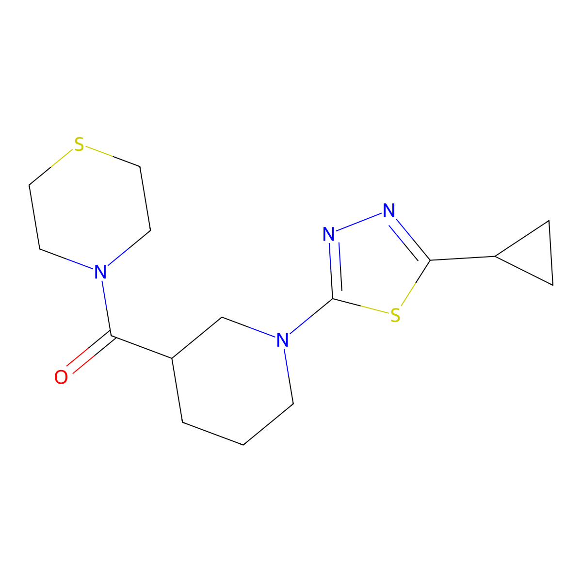 4-[1-(5-Cyclopropyl-1,3,4-thiadiazol-2-yl)piperidine-3-carbonyl]thiomorpholine molecular structure, CAS 2640877-84-3
