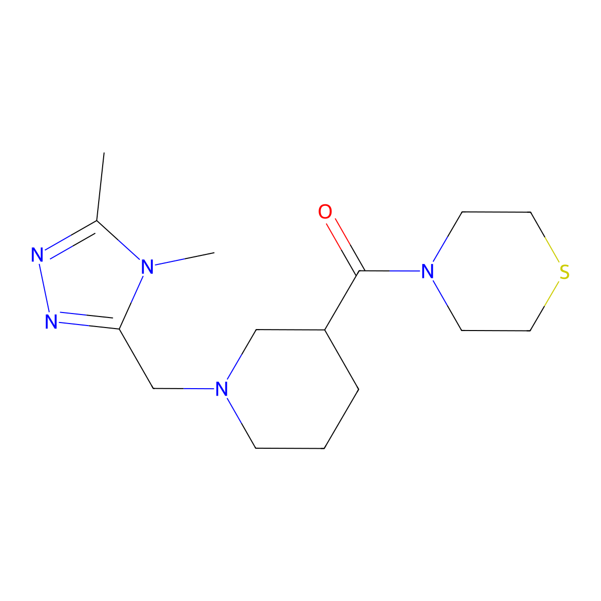 4-{1-[(4,5-dimethyl-4H-1,2,4-triazol-3-yl)methyl]piperidine-3-carbonyl}thiomorpholine molecular structure, CAS 2640877-88-7