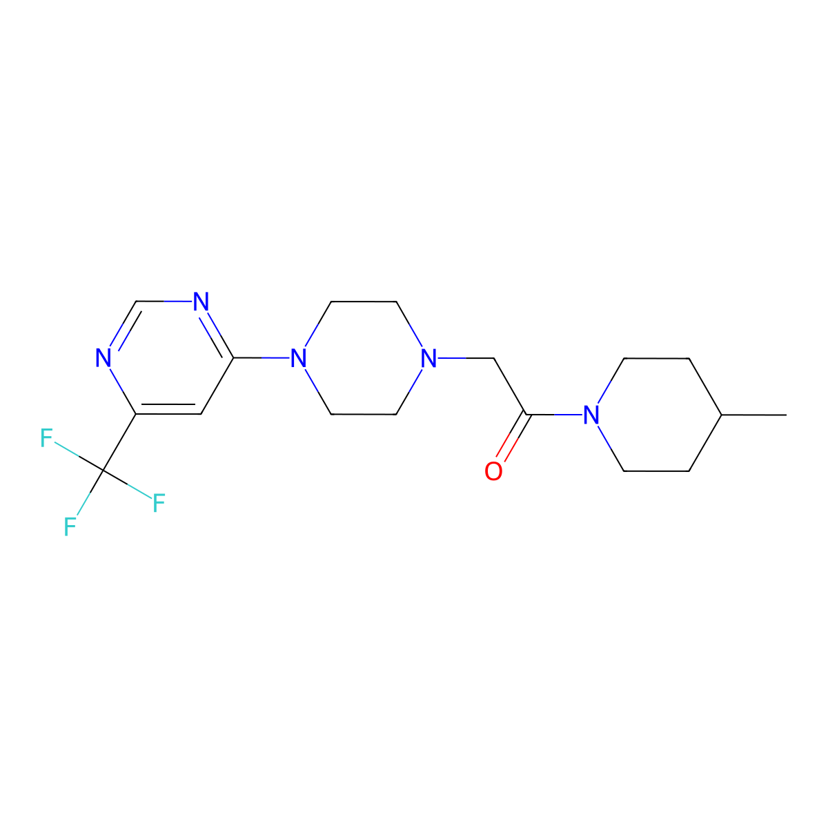 1-(4-Methylpiperidin-1-yl)-2-{4-[6-(trifluoromethyl)pyrimidin-4-yl]piperazin-1-yl}ethan-1-one molecular structure, CAS 2640877-90-1