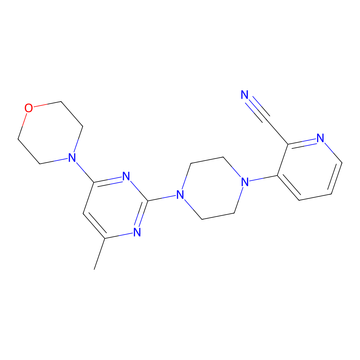3-{4-[4-Methyl-6-(morpholin-4-yl)pyrimidin-2-yl]piperazin-1-yl}pyridine-2-carbonitrile molecular structure, CAS 2640877-91-2