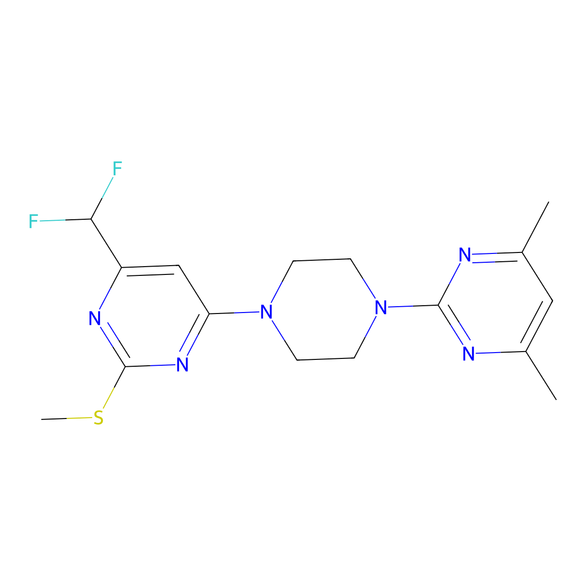4-(Difluoromethyl)-6-[4-(4,6-dimethylpyrimidin-2-yl)piperazin-1-yl]-2-(methylsulfanyl)pyrimidine molecular structure, CAS 2640877-95-6