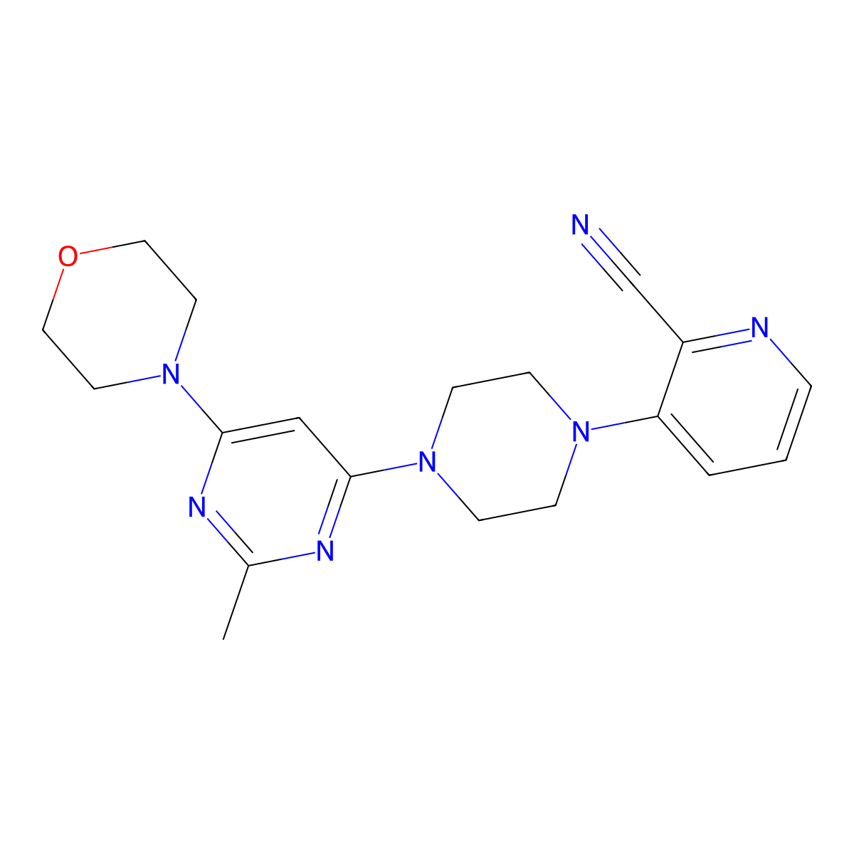 3-{4-[2-Methyl-6-(morpholin-4-yl)pyrimidin-4-yl]piperazin-1-yl}pyridine-2-carbonitrile molecular structure, CAS 2640877-96-7