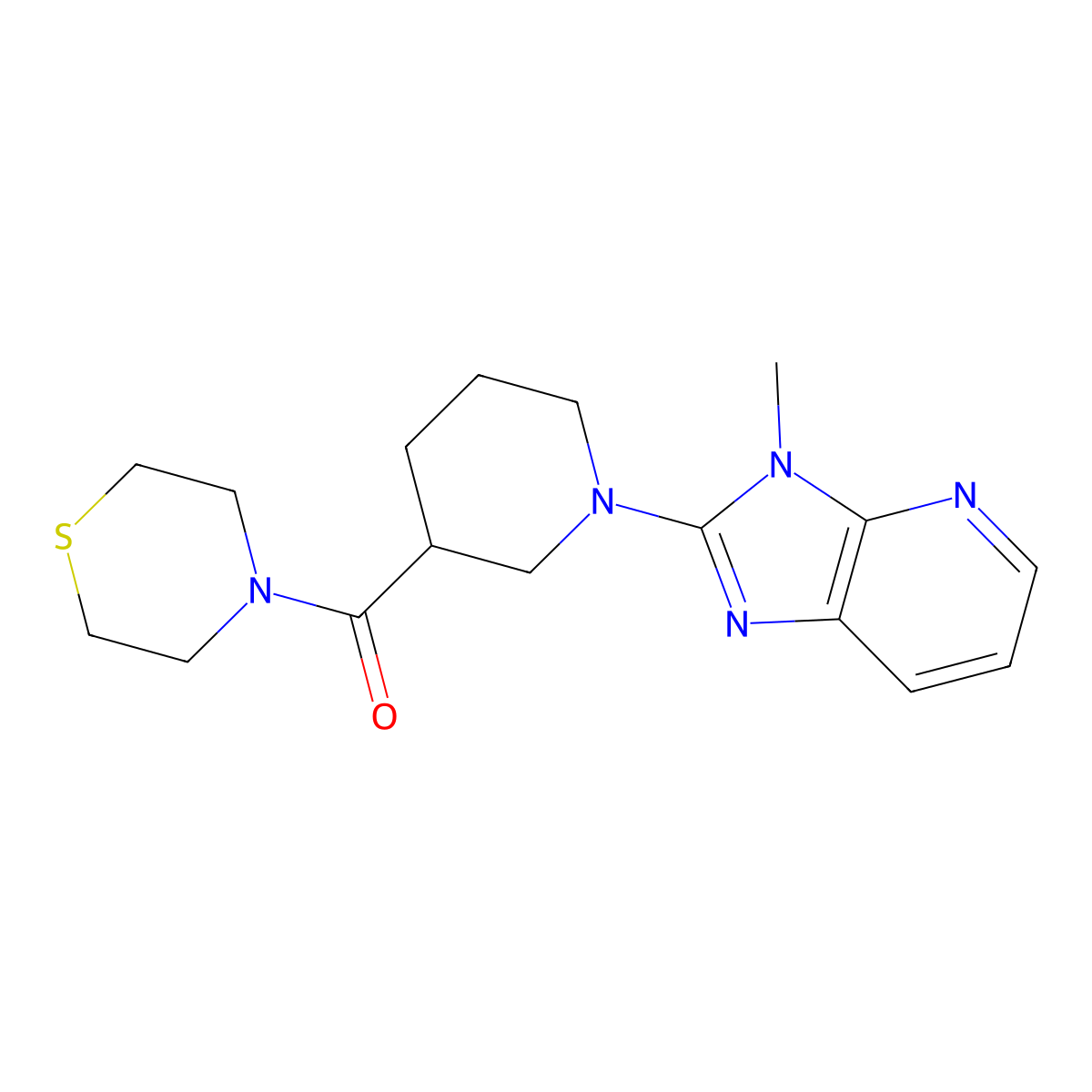 4-(1-{3-methyl-3H-imidazo[4,5-b]pyridin-2-yl}piperidine-3-carbonyl)thiomorpholine molecular structure, CAS 2640878-04-0