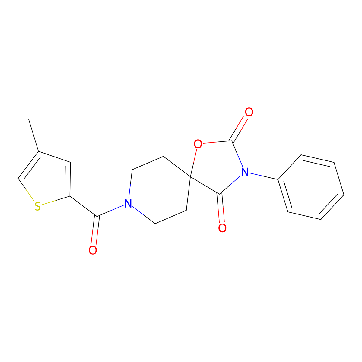 8-(4-Methylthiophene-2-carbonyl)-3-phenyl-1-oxa-3,8-diazaspiro[4.5]decane-2,4-dione molecular structure, CAS 2640878-08-4