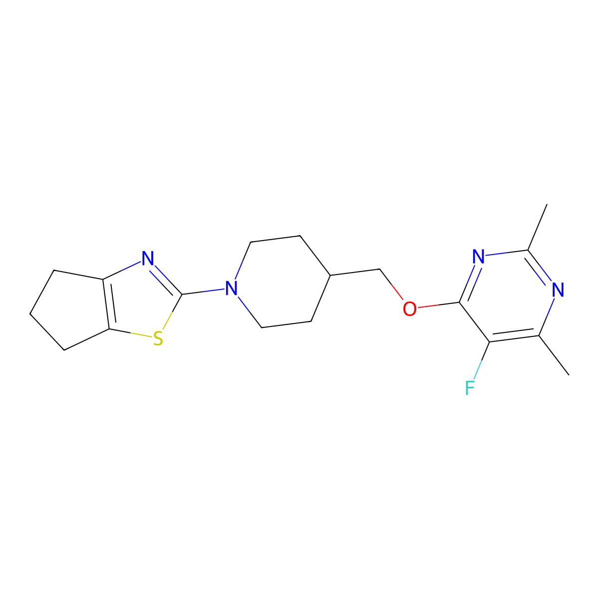4-[(1-{4H,5H,6H-cyclopenta[d][1,3]thiazol-2-yl}piperidin-4-yl)methoxy]-5-fluoro-2,6-dimethylpyrimidine molecular structure, CAS 2640878-09-5
