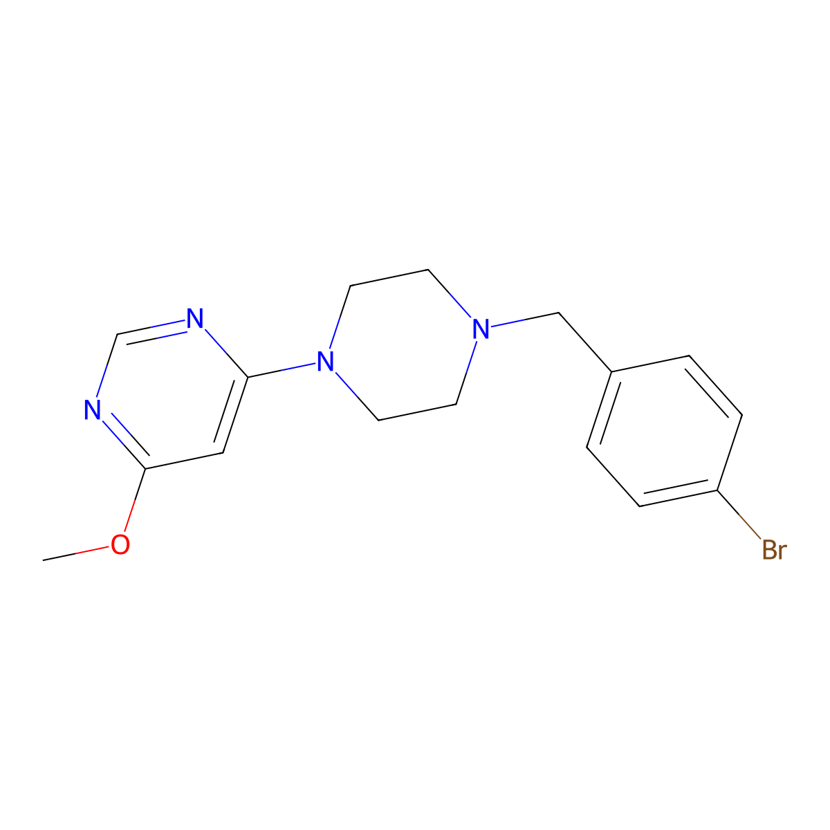 4-{4-[(4-Bromophenyl)methyl]piperazin-1-yl}-6-methoxypyrimidine molecular structure, CAS 2640878-11-9