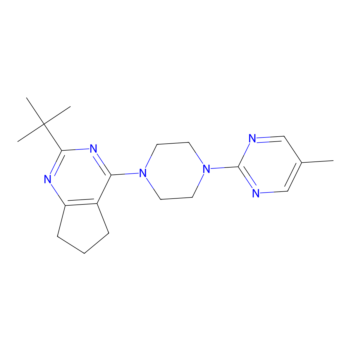 2-(4-{2-tert-butyl-5H,6H,7H-cyclopenta[d]pyrimidin-4-yl}piperazin-1-yl)-5-methylpyrimidine molecular structure, CAS 2640878-13-1
