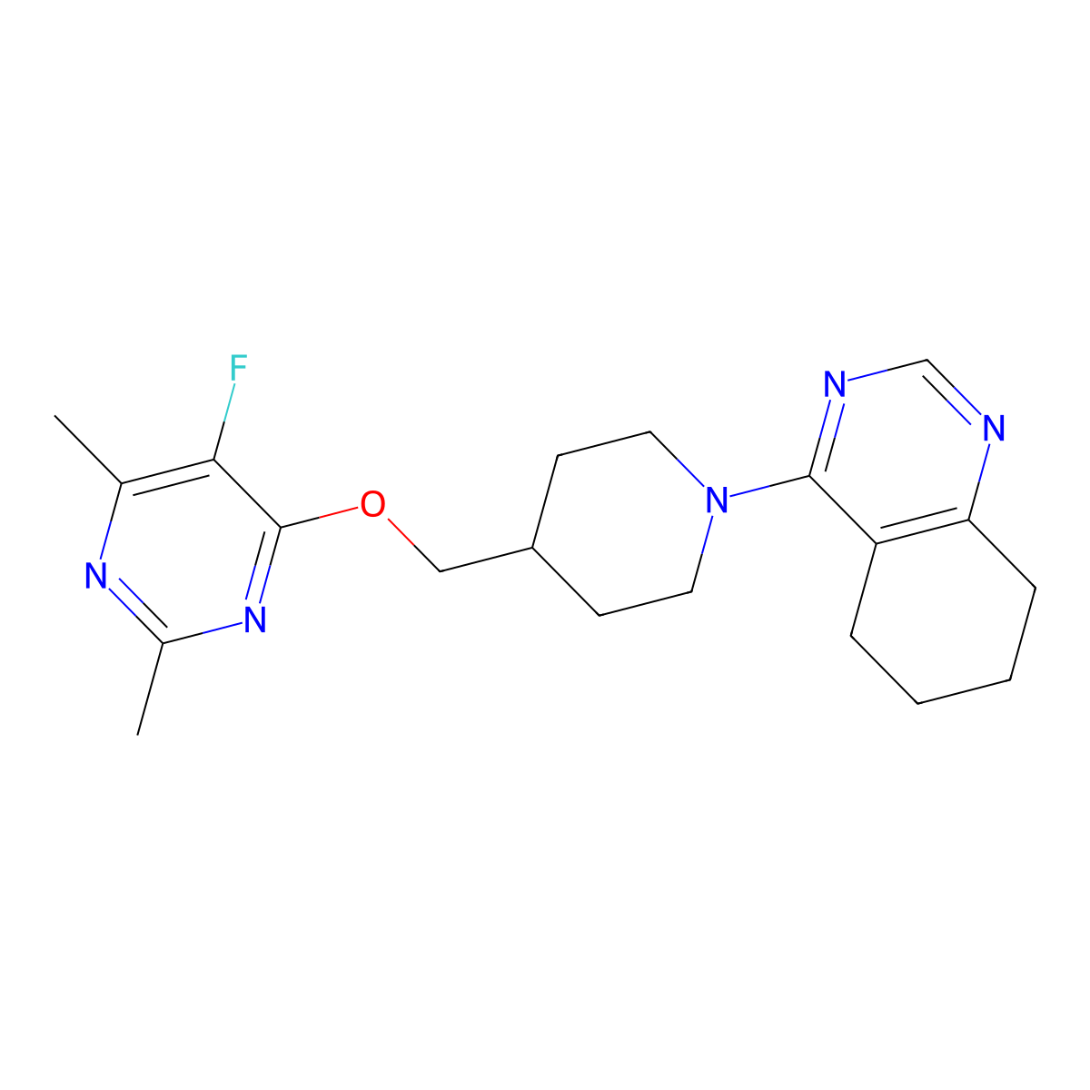 4-(4-{[(5-Fluoro-2,6-dimethylpyrimidin-4-yl)oxy]methyl}piperidin-1-yl)-5,6,7,8-tetrahydroquinazoline molecular structure, CAS 2640878-14-2