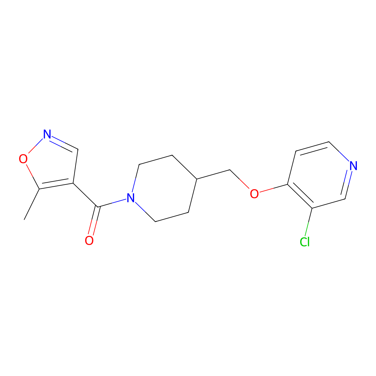 3-Chloro-4-{[1-(5-methyl-1,2-oxazole-4-carbonyl)piperidin-4-yl]methoxy}pyridine molecular structure, CAS 2640878-15-3