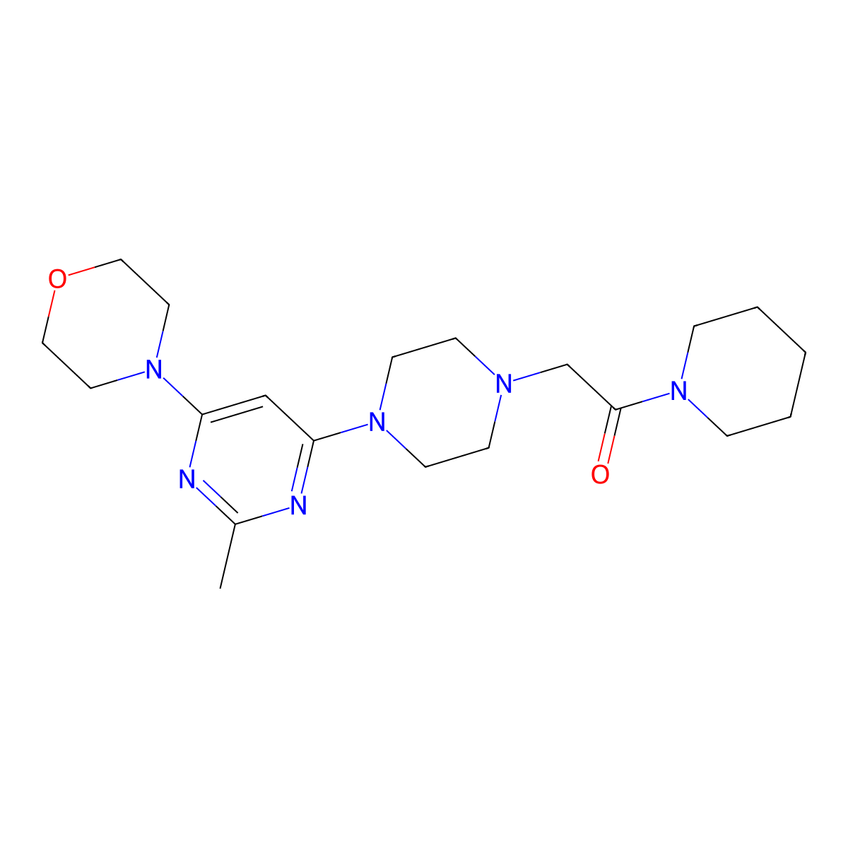 2-{4-[2-Methyl-6-(morpholin-4-yl)pyrimidin-4-yl]piperazin-1-yl}-1-(piperidin-1-yl)ethan-1-one molecular structure, CAS 2640878-16-4