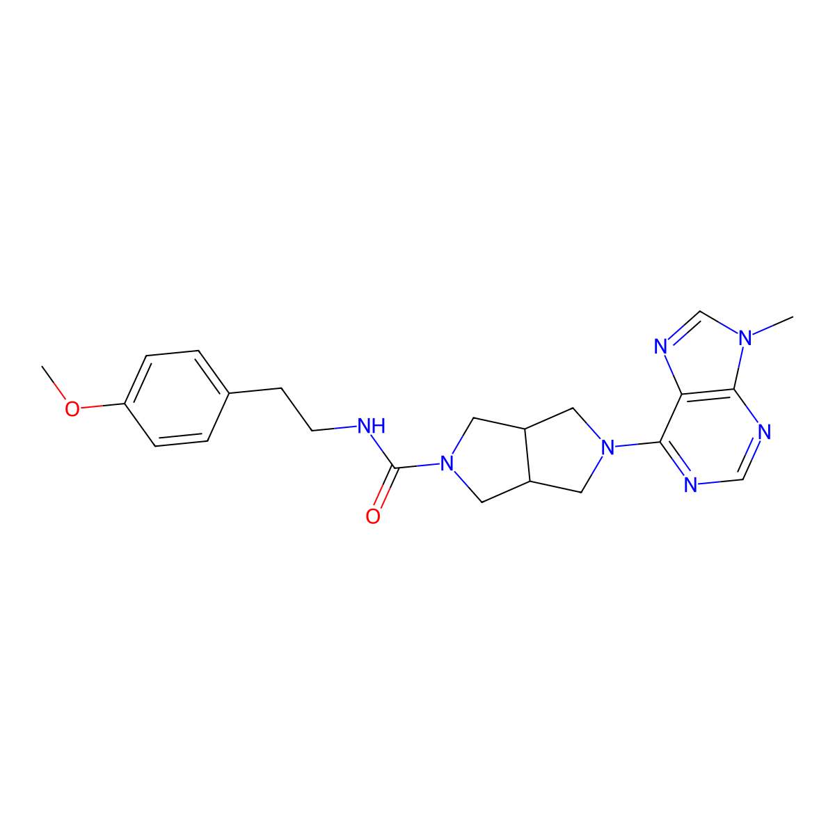 N-[2-(4-methoxyphenyl)ethyl]-5-(9-methyl-9H-purin-6-yl)-octahydropyrrolo[3,4-c]pyrrole-2-carboxamide molecular structure, CAS 2640878-18-6