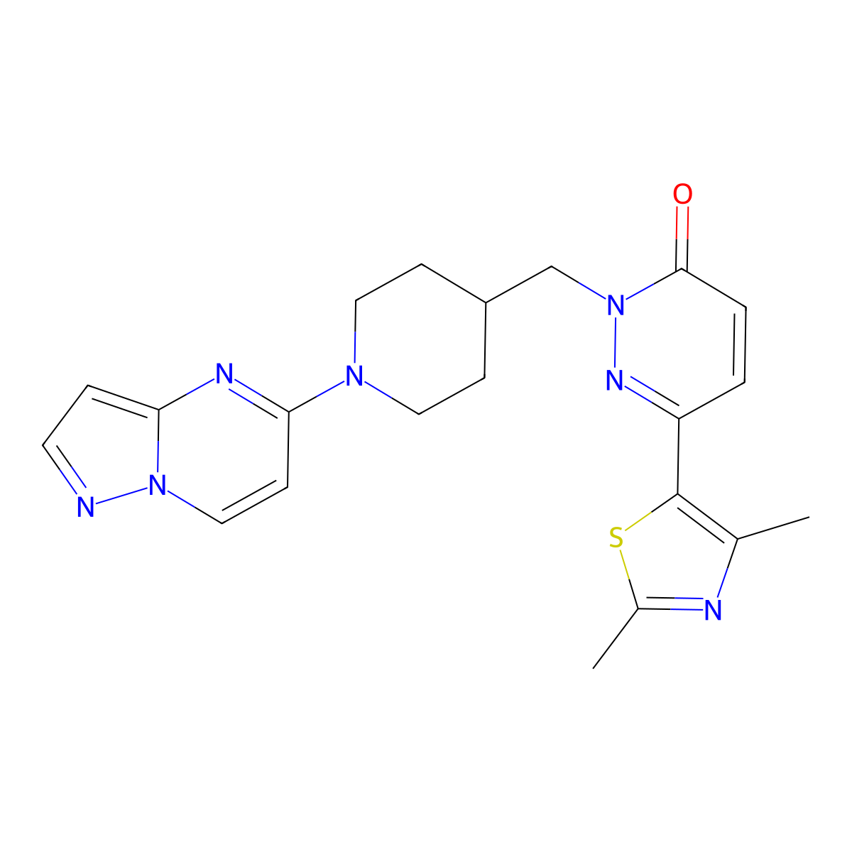 6-(2,4-Dimethyl-1,3-thiazol-5-yl)-2-[(1-{pyrazolo[1,5-a]pyrimidin-5-yl}piperidin-4-yl)methyl]-2,3-dihydropyridazin-3-one molecular structure, CAS 2640878-23-3