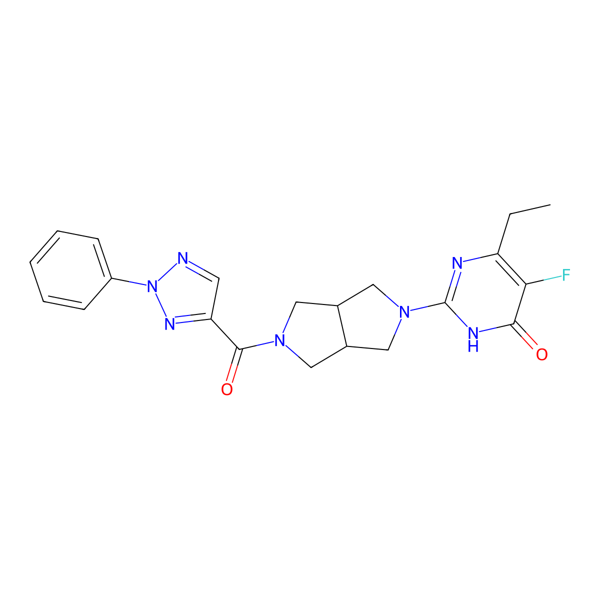 6-ethyl-5-fluoro-2-[5-(2-phenyl-2H-1,2,3-triazole-4-carbonyl)-octahydropyrrolo[3,4-c]pyrrol-2-yl]-3,4-dihydropyrimidin-4-one molecular structure, CAS 2640878-26-6