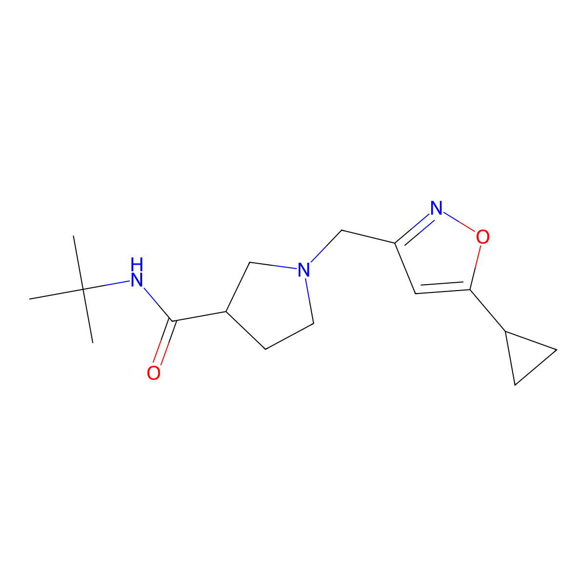 N-tert-butyl-1-[(5-cyclopropyl-1,2-oxazol-3-yl)methyl]pyrrolidine-3-carboxamide molecular structure, CAS 2640878-27-7