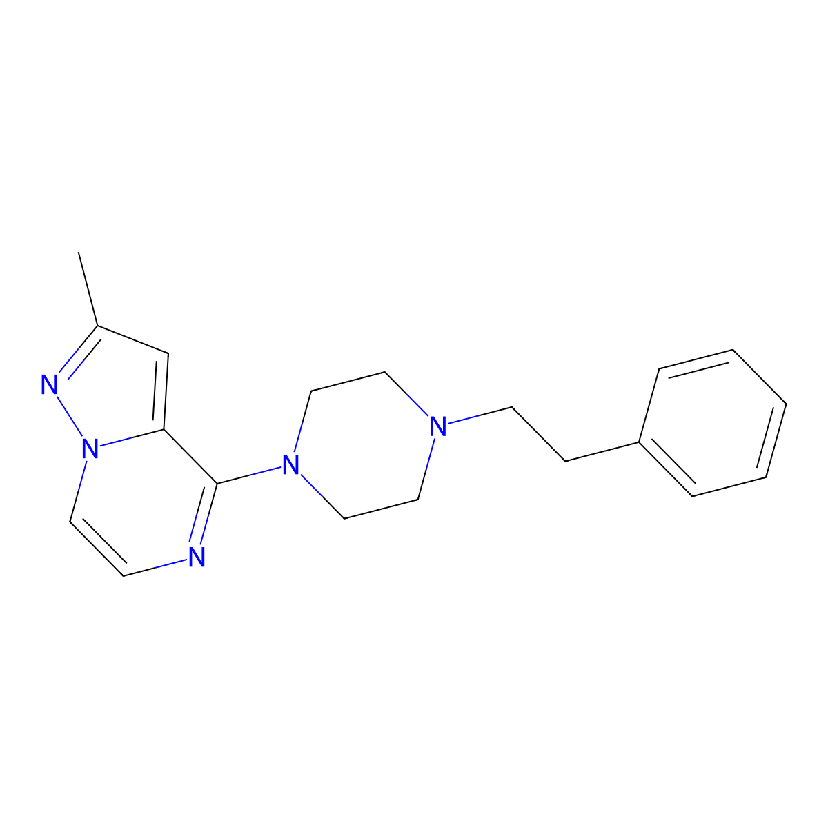 1-{2-Methylpyrazolo[1,5-a]pyrazin-4-yl}-4-(2-phenylethyl)piperazine molecular structure, CAS 2640878-30-2